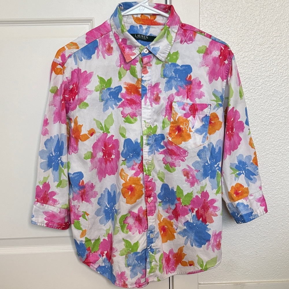 Ralph Lauren Women’s Floral Button Down Shirt Relaxed Fit 100% Cotton Size M